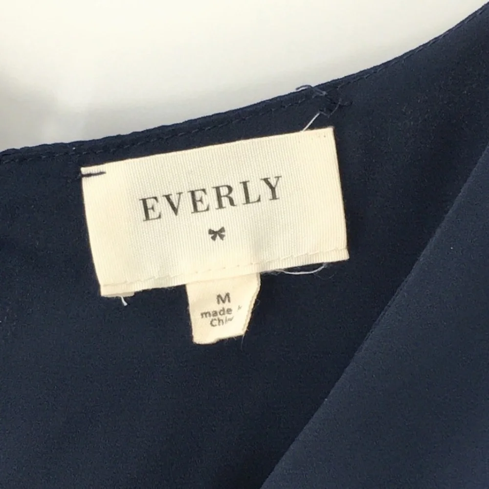 Everly Womens Romper Flutter Sleeves Elastic Waist Summer Tie Feminine Navy Sz - Picture 13 of 15